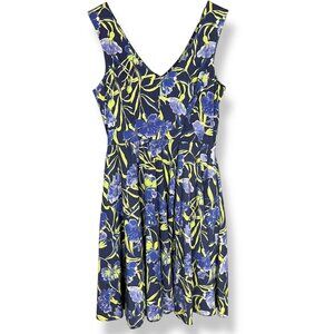 Closet London Floral Dress Retro Blue A-Line Zip Back Size‎ 10 Sleeveless Cotton